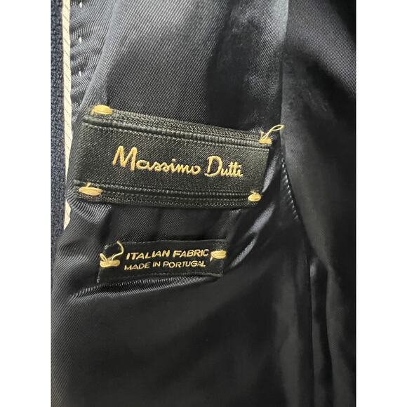 Massimo Dutti Cotton Wool Blend Blazer Gold Zipper Pocket Navy size 6 - Picture 7 of 8